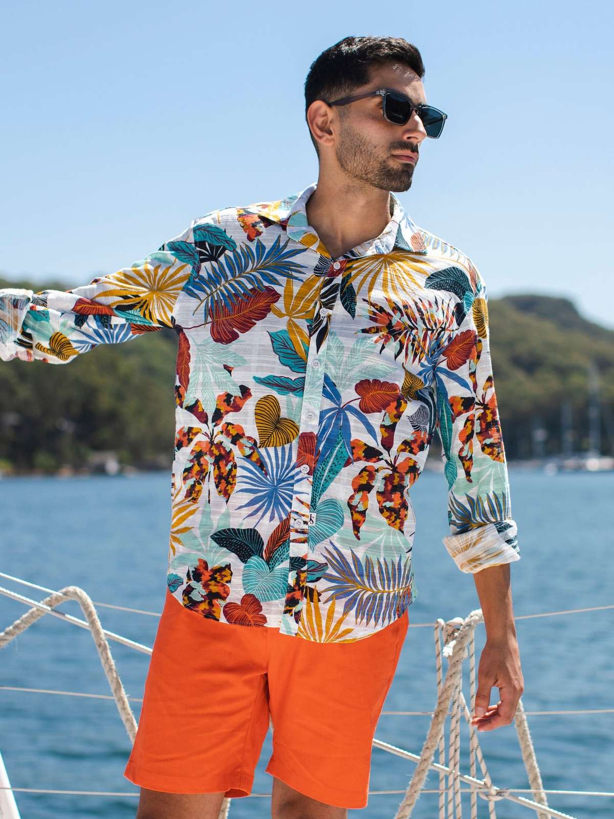 Florida Hawaiian Cotton L/S Big Mens Shirt - Multi