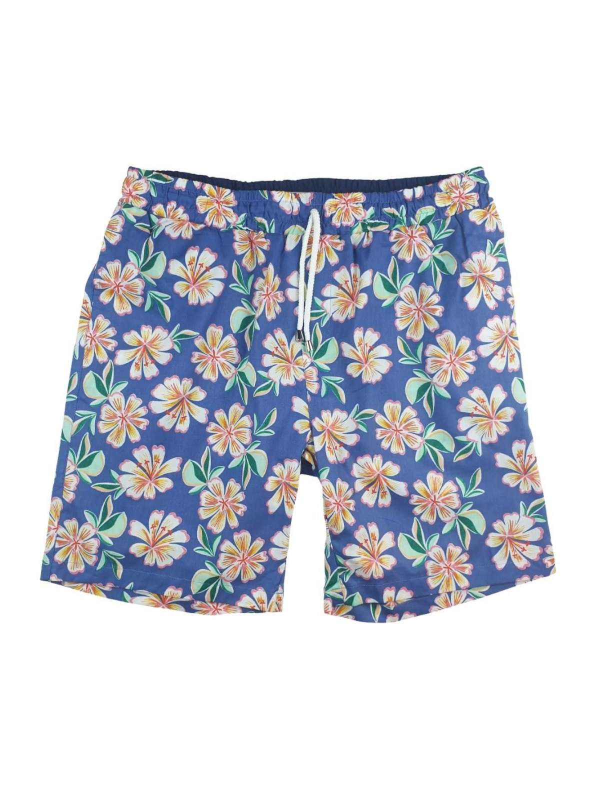 Frangipani Hawaiian Cotton Short - Blue/Pink