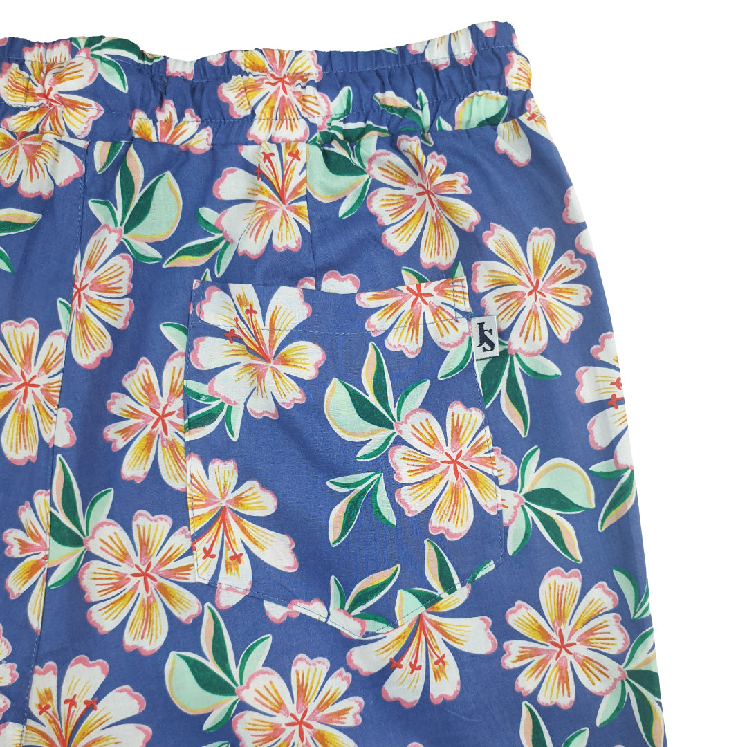 Frangipani Hawaiian Cotton Short - Blue/Pink