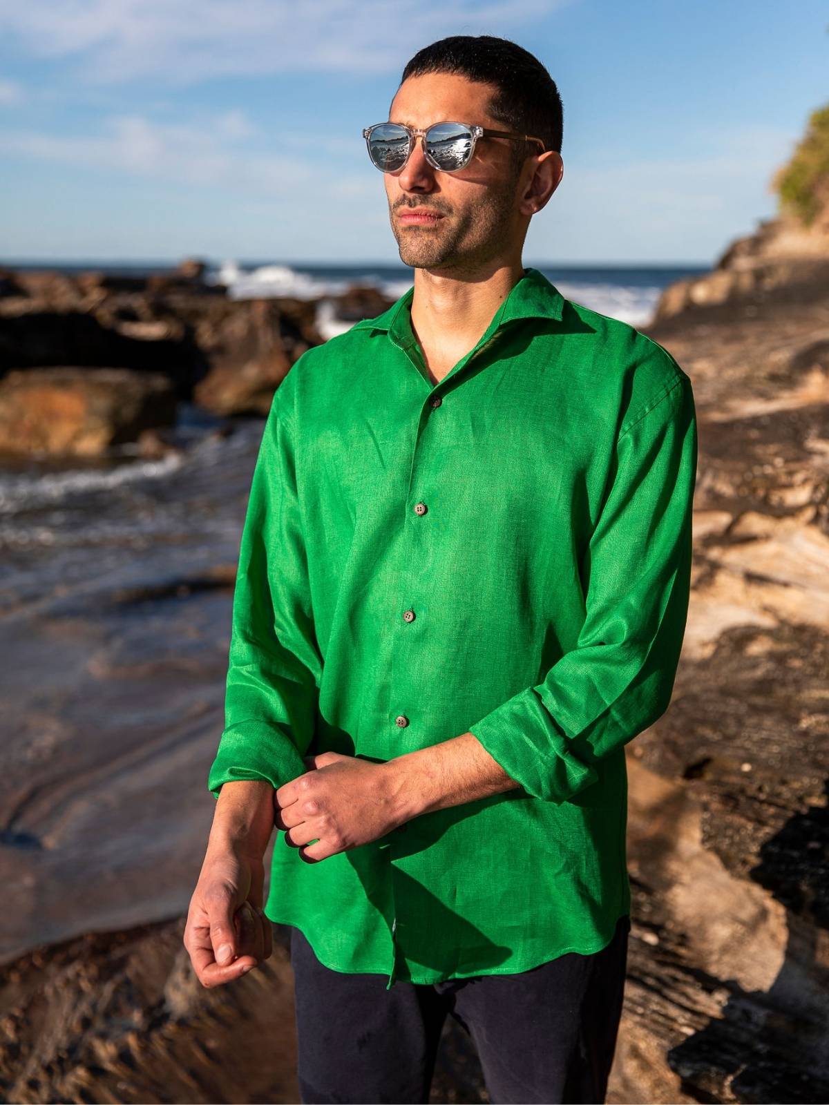 Byron Bay Green Linen L/S Shirt