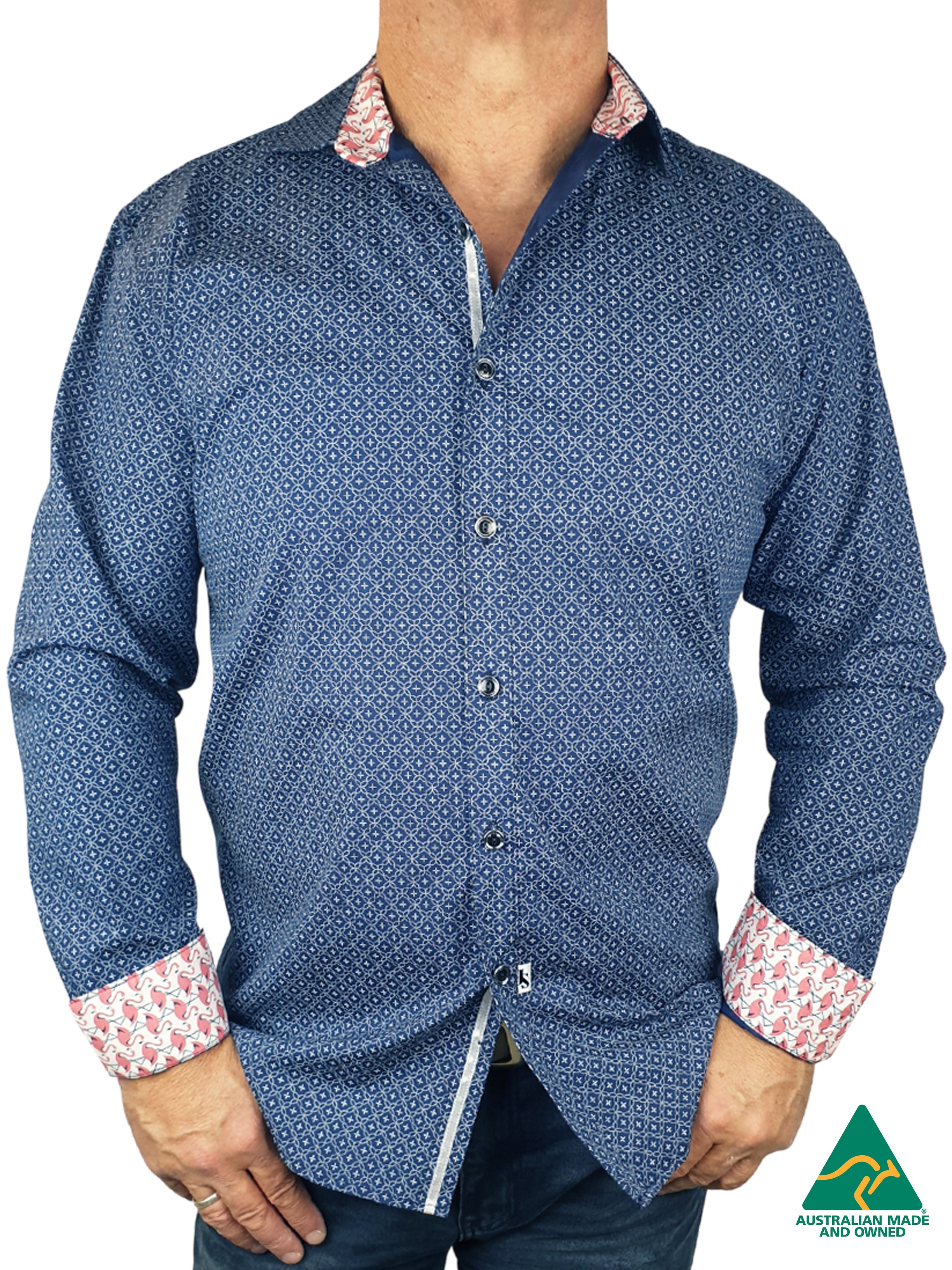 Heretic Geometric Cotton L/S Big Mens Shirt - Navy