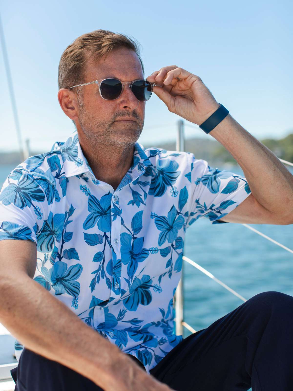 Holiday Hawaiian Cotton S/S Big Mens Shirt - Blue/White