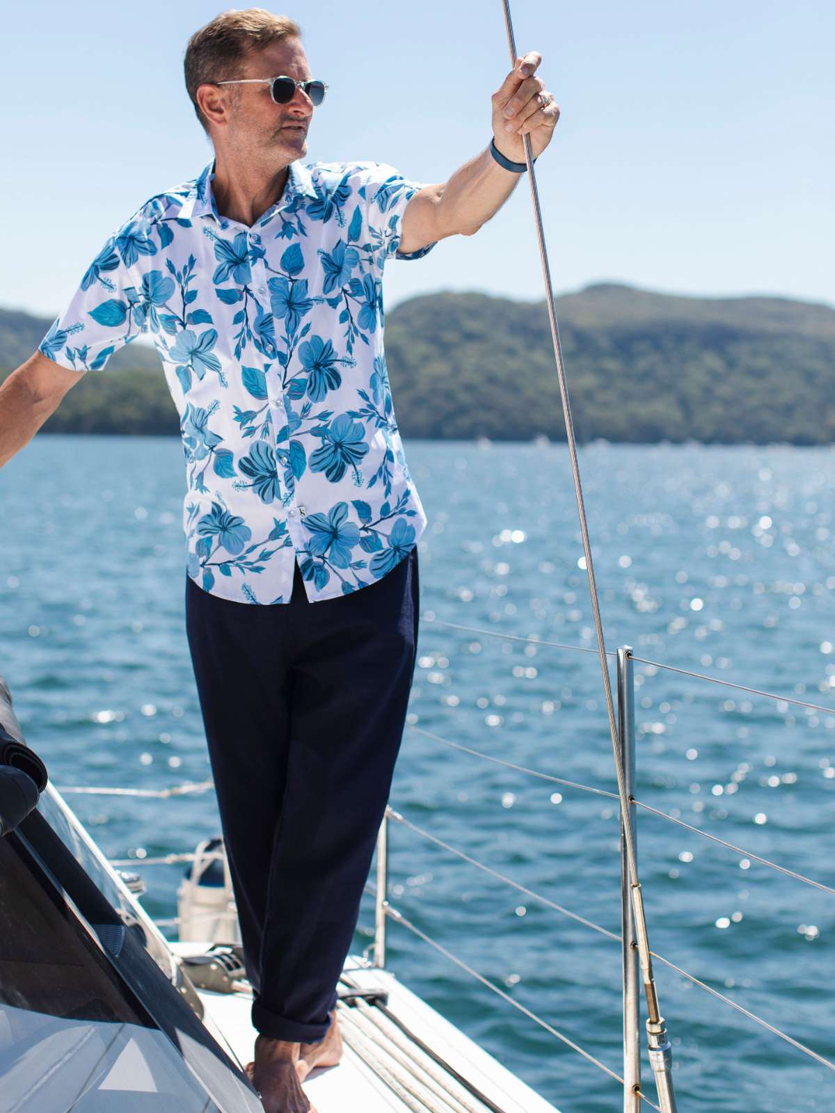 Holiday Hawaiian Cotton S/S Big Mens Shirt - Blue/White
