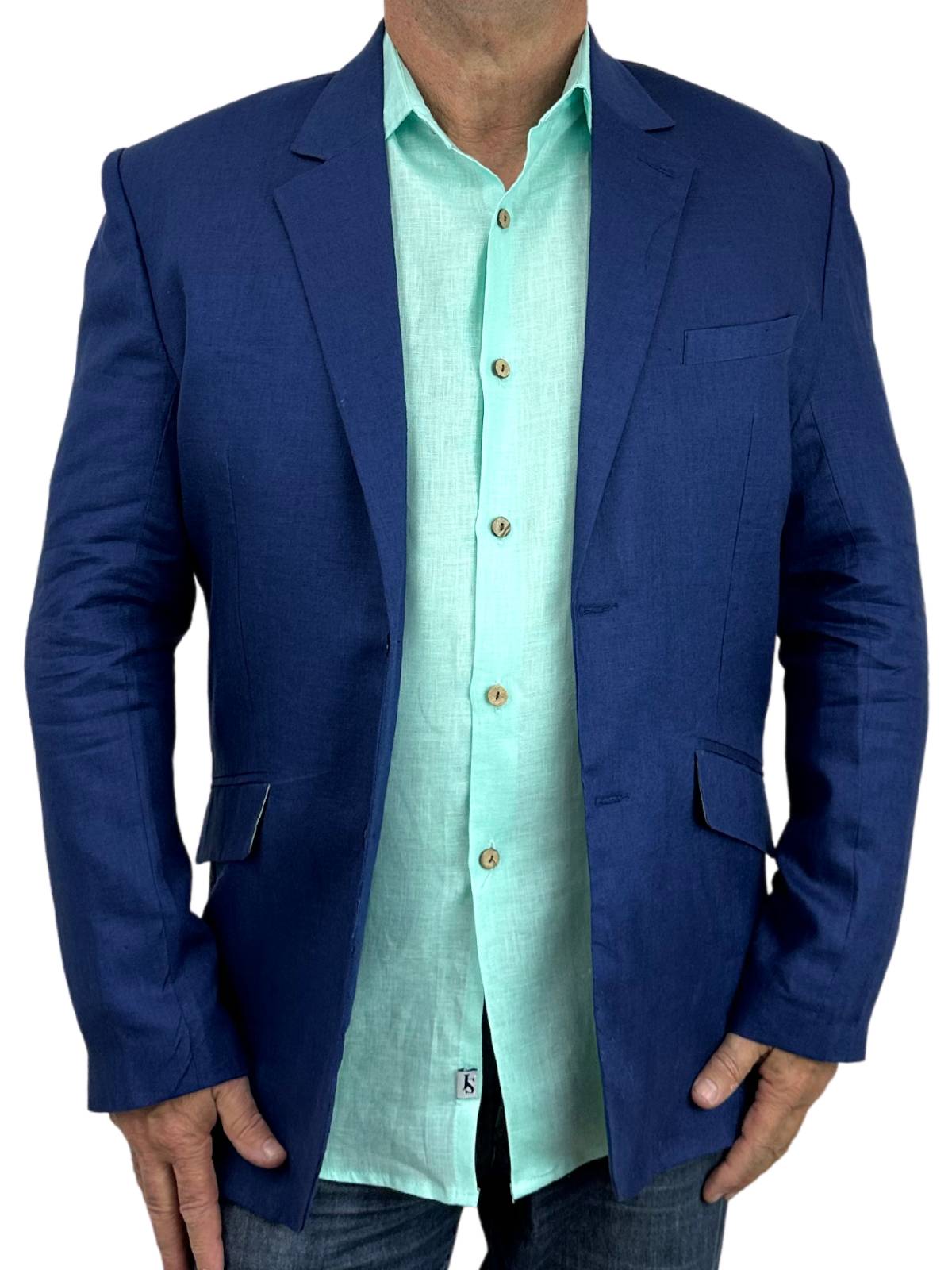 Byron Bay Ice Blue Linen L/S Big Mens Shirt