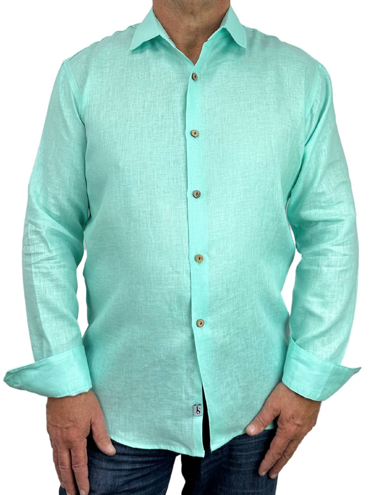 Byron Bay Ice Blue Linen L/S Big Mens Shirt