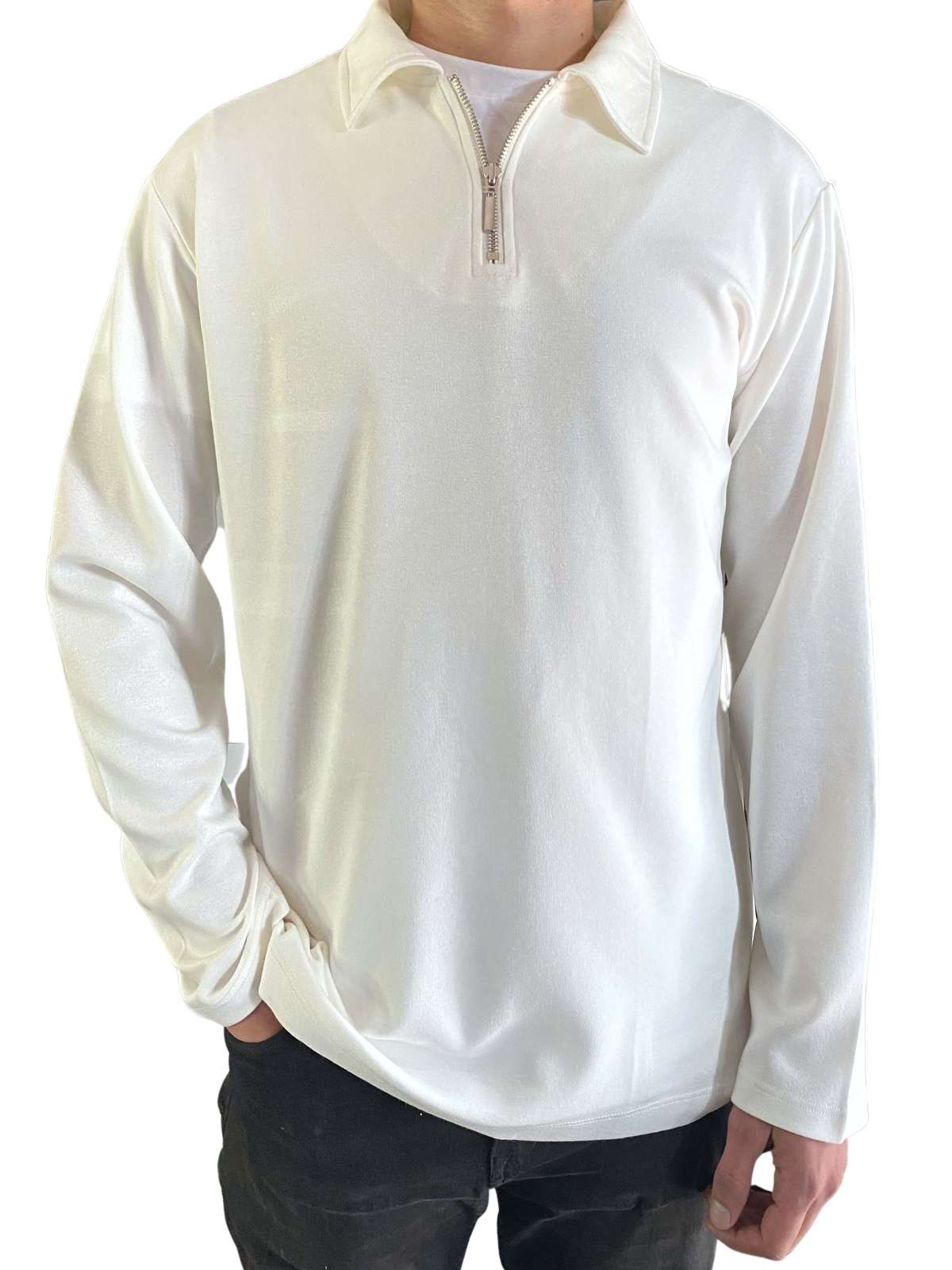 Ivory Long Sleeve Zip Polo