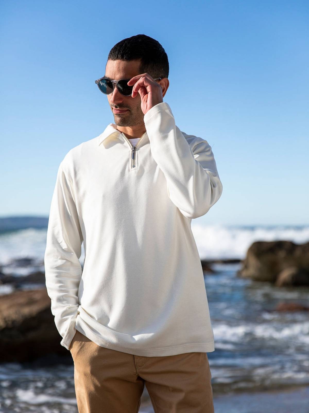 Ivory Long Sleeve Zip Polo