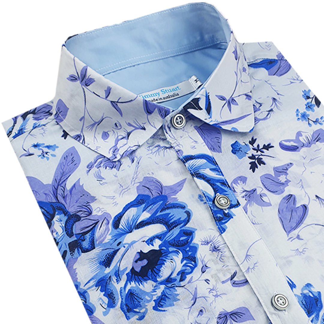 Jacaranda Floral Cotton Voile L/S Shirt - White/Blue/Purple