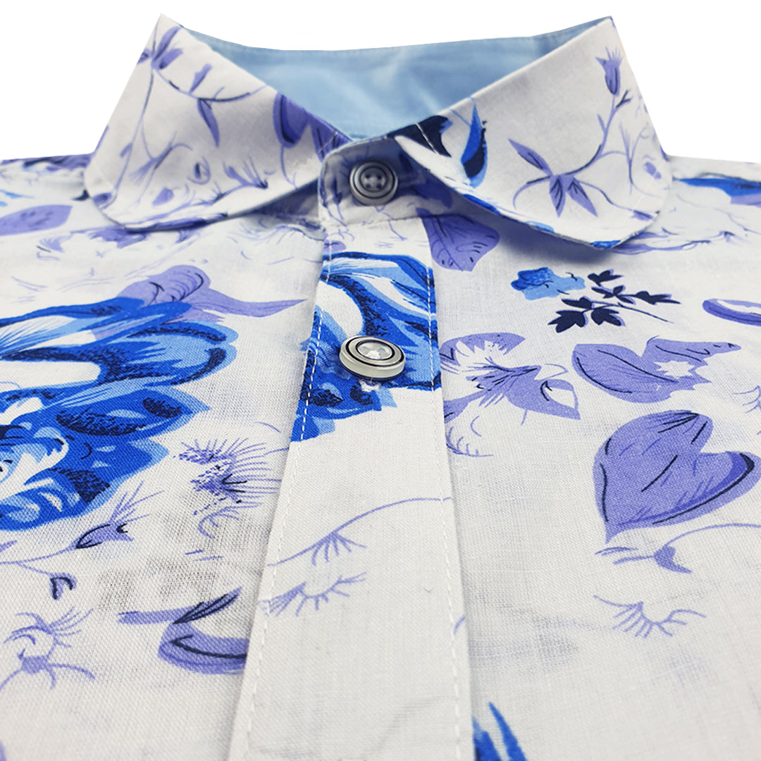 Jacaranda Floral Cotton Voile L/S Shirt - White/Blue/Purple