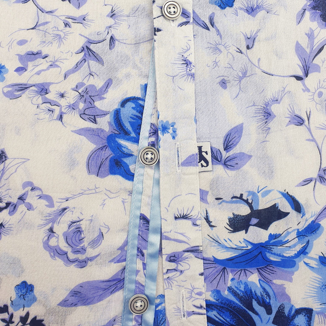 Jacaranda Floral Cotton Voile L/S Shirt - White/Blue/Purple
