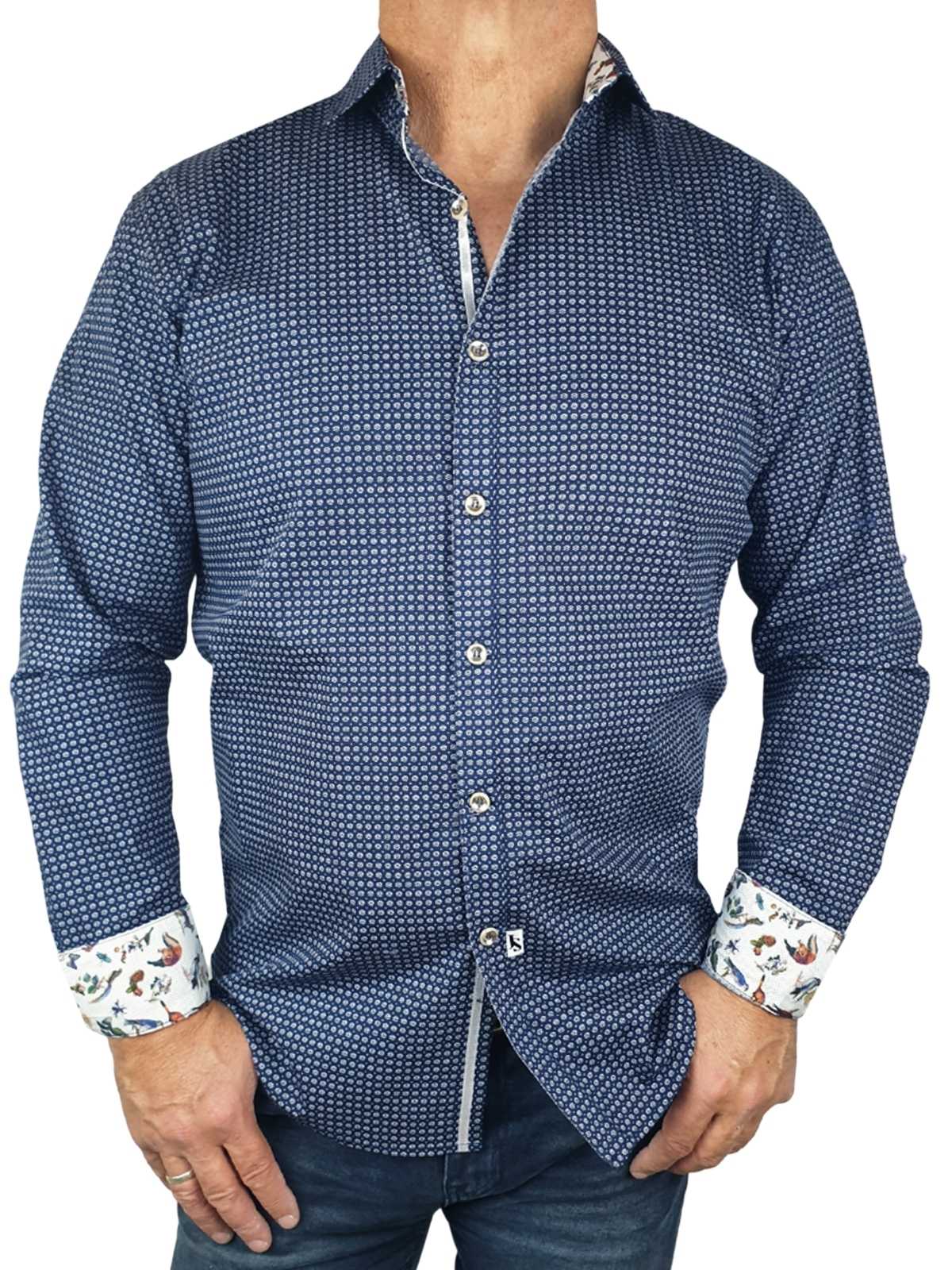 Bath Geometric Cotton L/S Big Mens Shirt - Navy