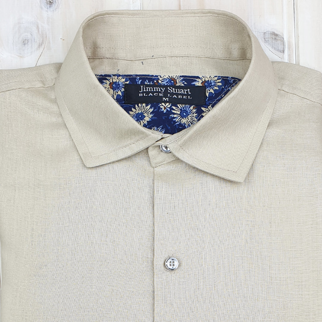 Byron Bay Latte Linen L/S Shirt - Beige