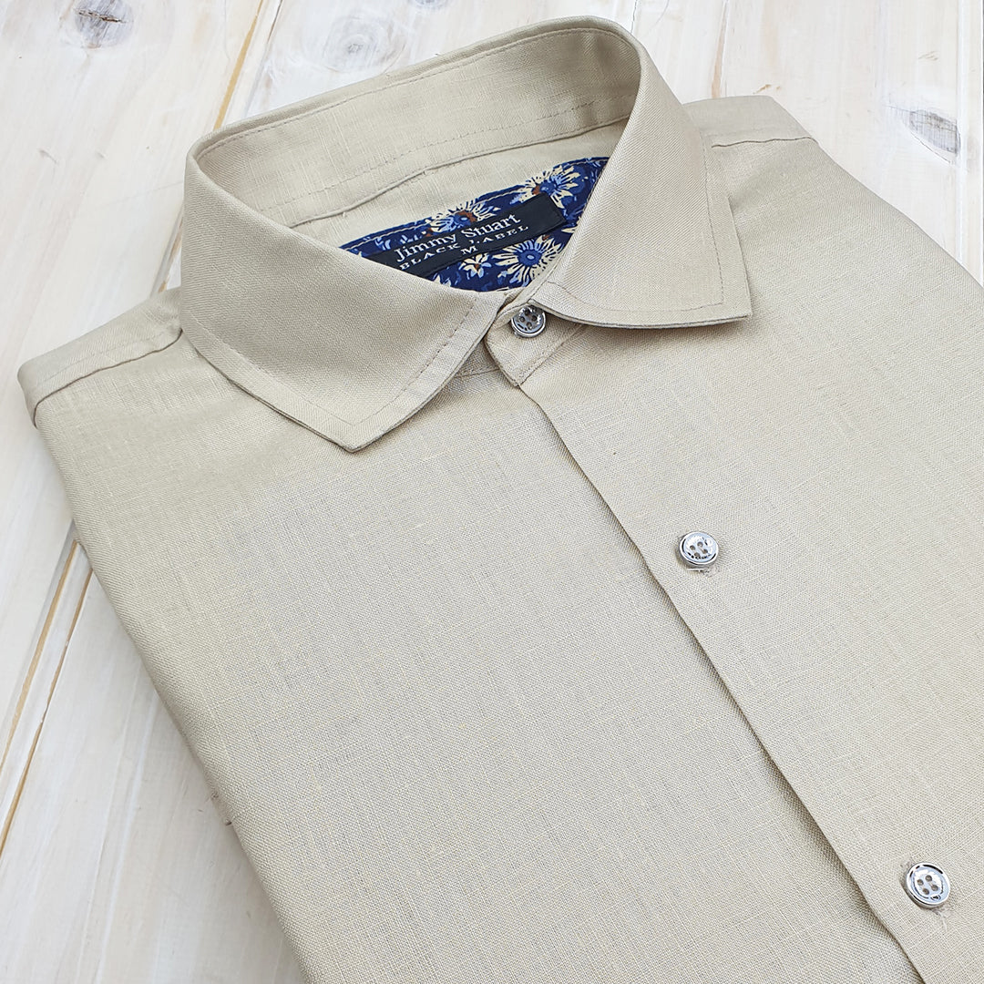 Byron Bay Latte Linen L/S Shirt - Beige