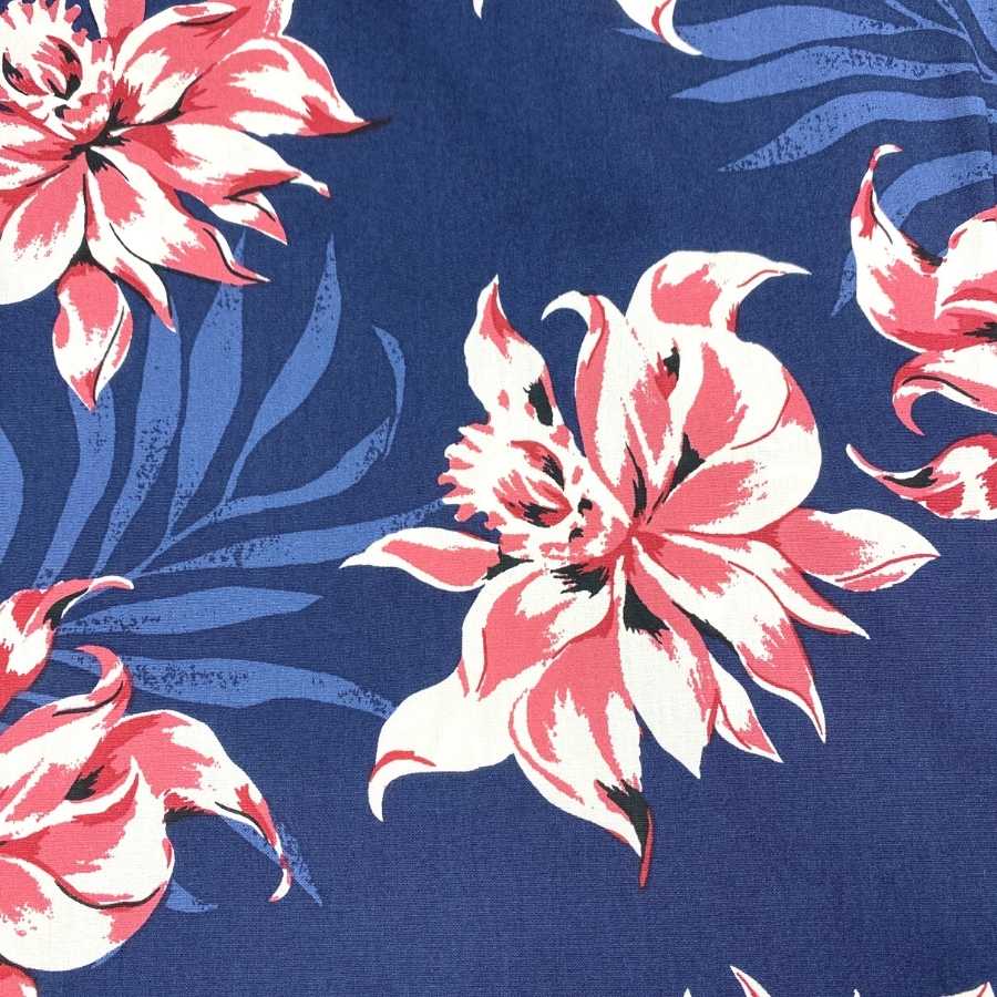 Lotus Cotton Floral S/S Shirt - Navy/Pink
