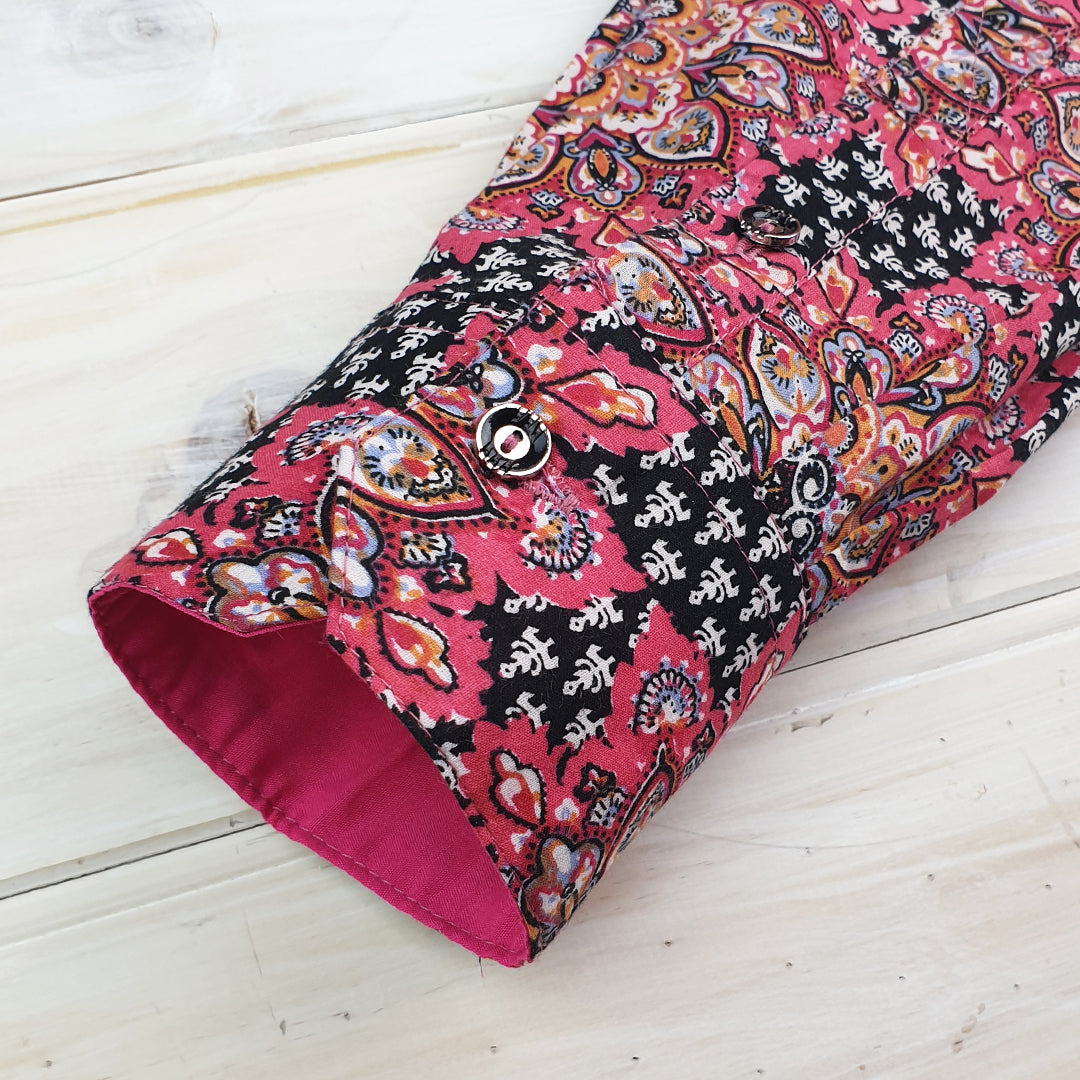 Mandala Abstract Cotton L/S Big Mens Shirt - Pink