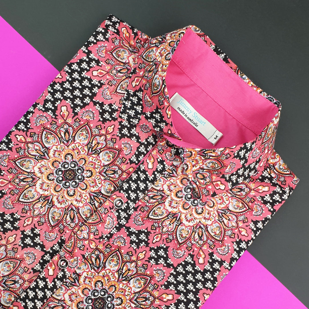 Mandala Abstract Cotton L/S Big Mens Shirt - Pink