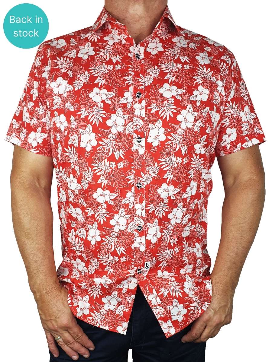 Miami Hawaiian Cotton S/S Big Mens Shirt - Red