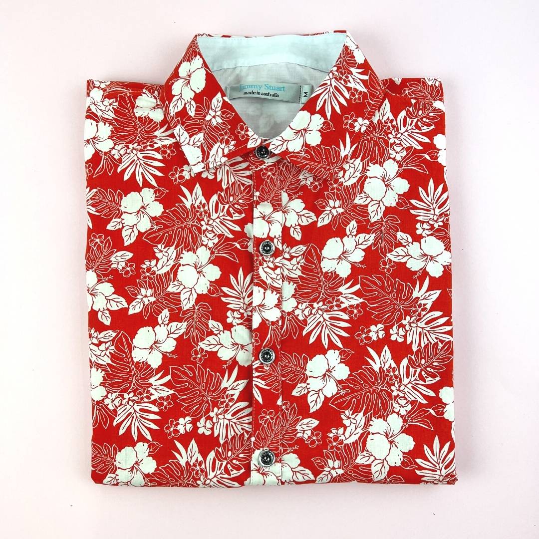 Miami Hawaiian Cotton S/S Big Mens Shirt - Red