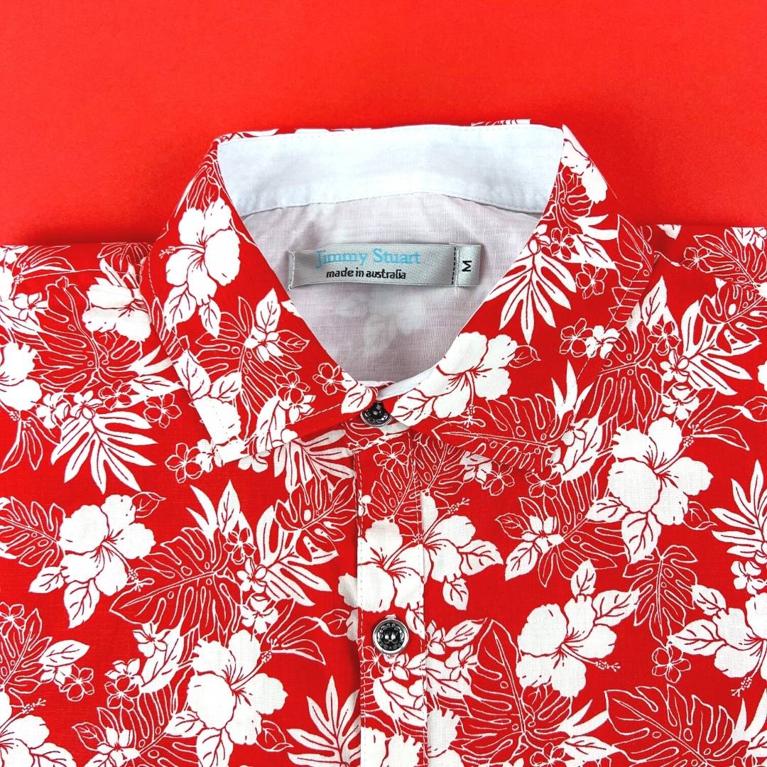 Miami Hawaiian Cotton S/S Big Mens Shirt - Red