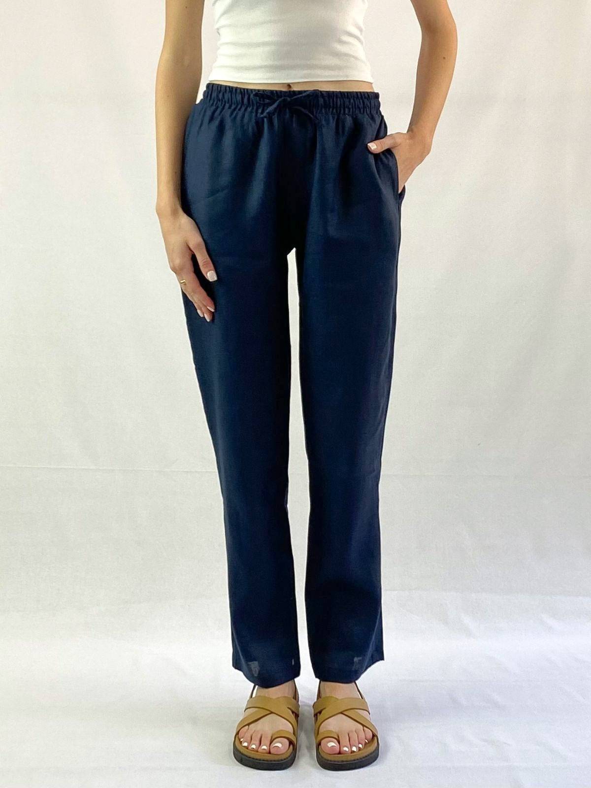 Navy Linen Pant - Relaxed Fit