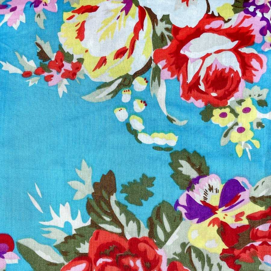 Ocean Rose Floral Cotton S/S Big Mens Shirt - Blue