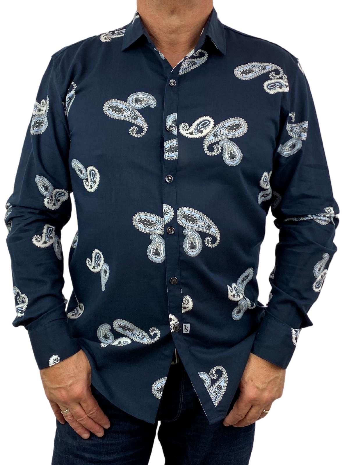 Onyx Paisley Cotton/Rayon L/S Shirt - Navy