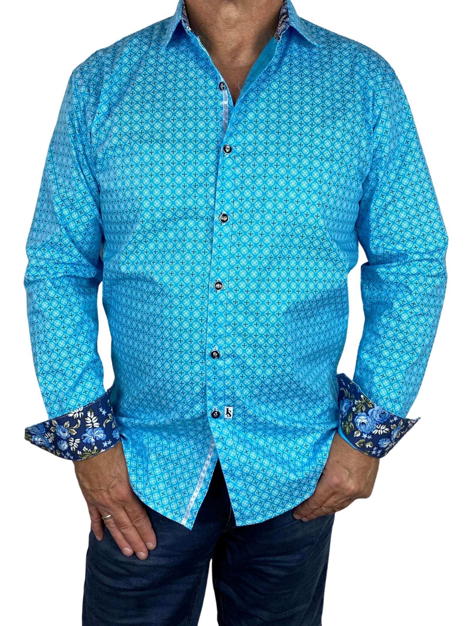 Rabat Cotton Geometric L/S Shirt - Blue