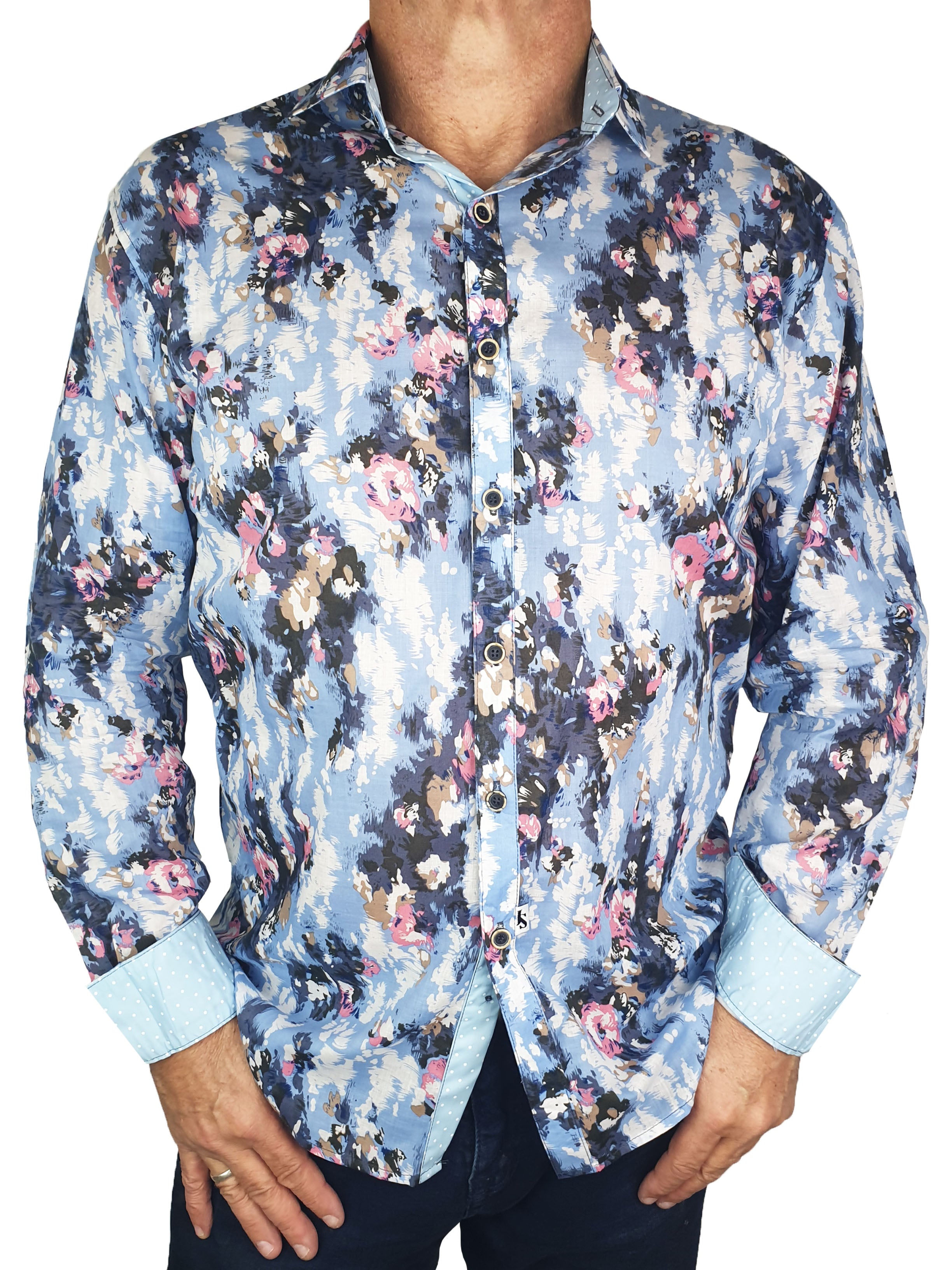 Renoir Abstract Cotton Voile L/S  Shirt - Blue