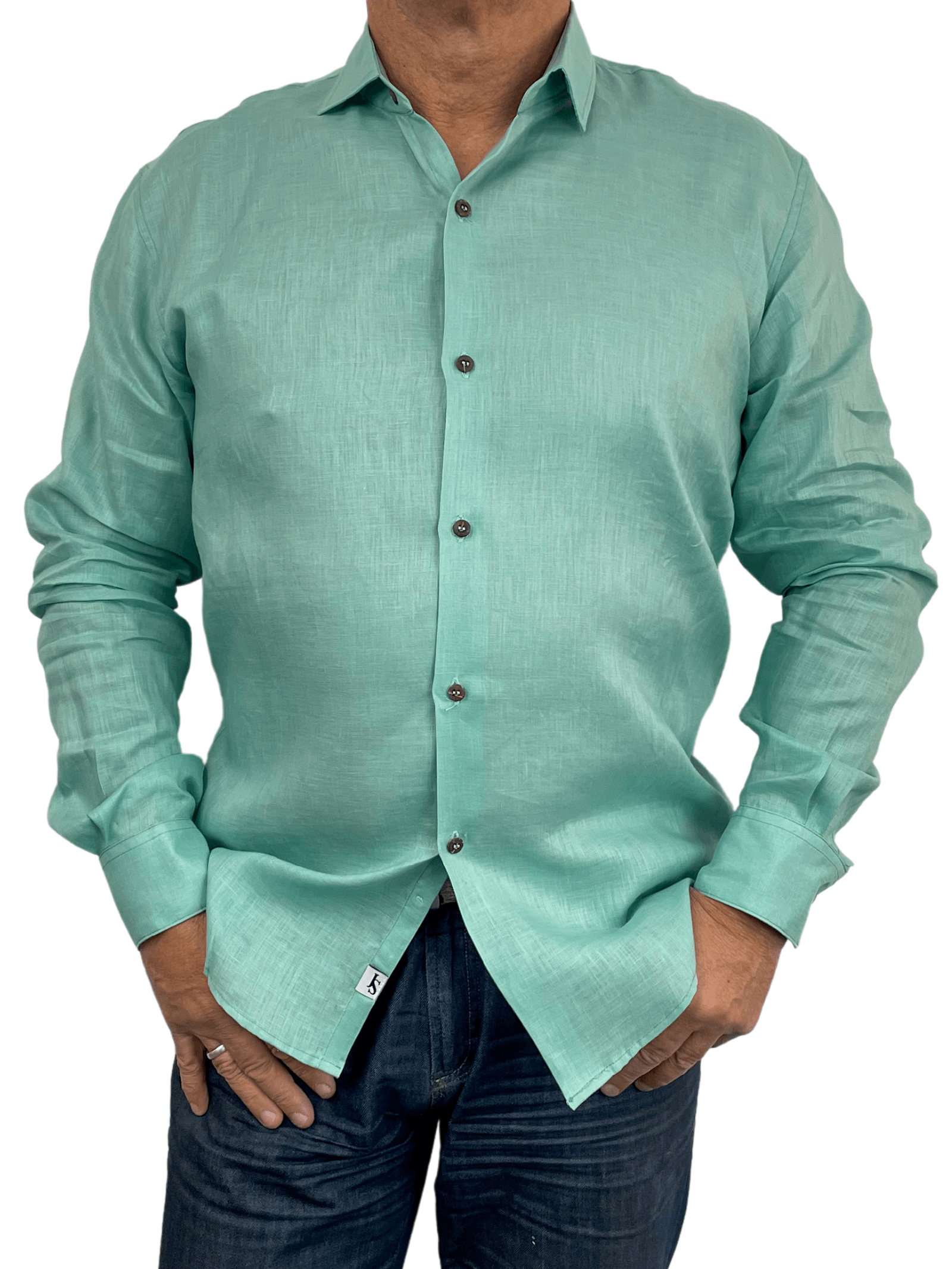 Byron Bay Sea Green Linen L/S Big Mens Shirt