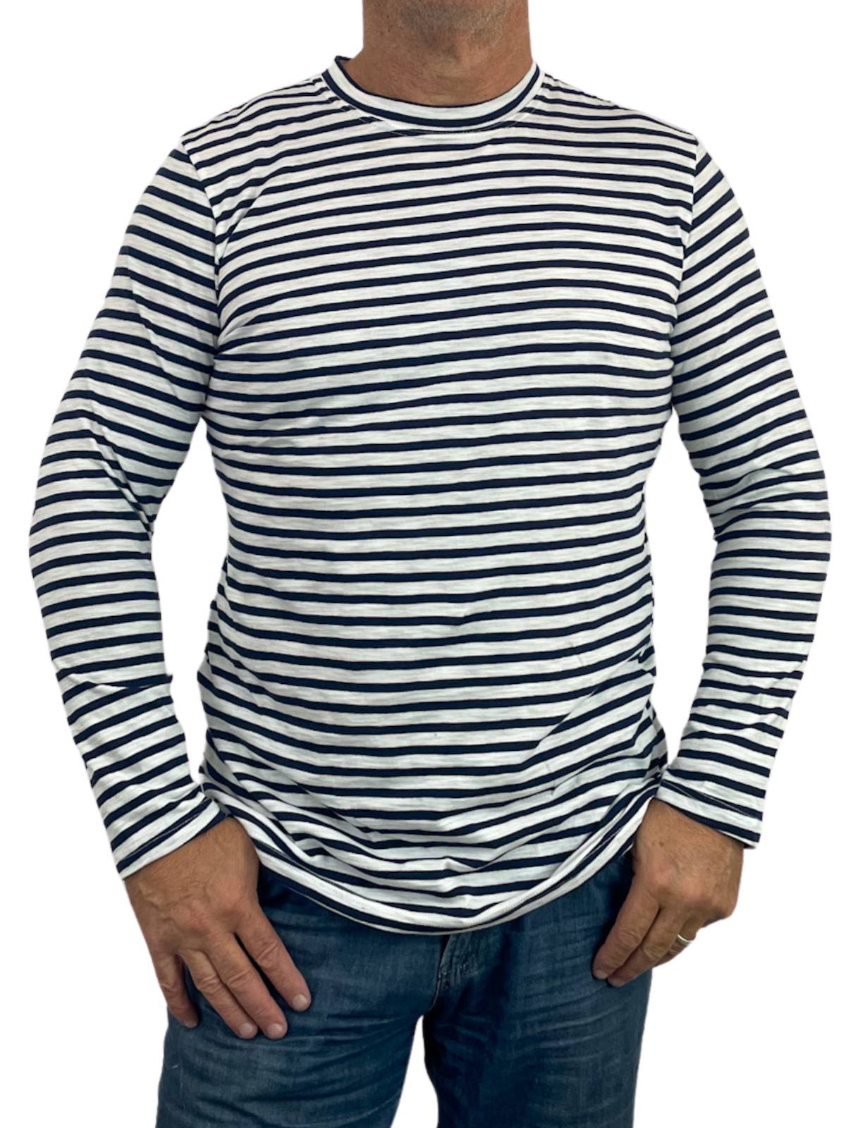 Siberia Stripe Cotton L/S Tee - Navy/White