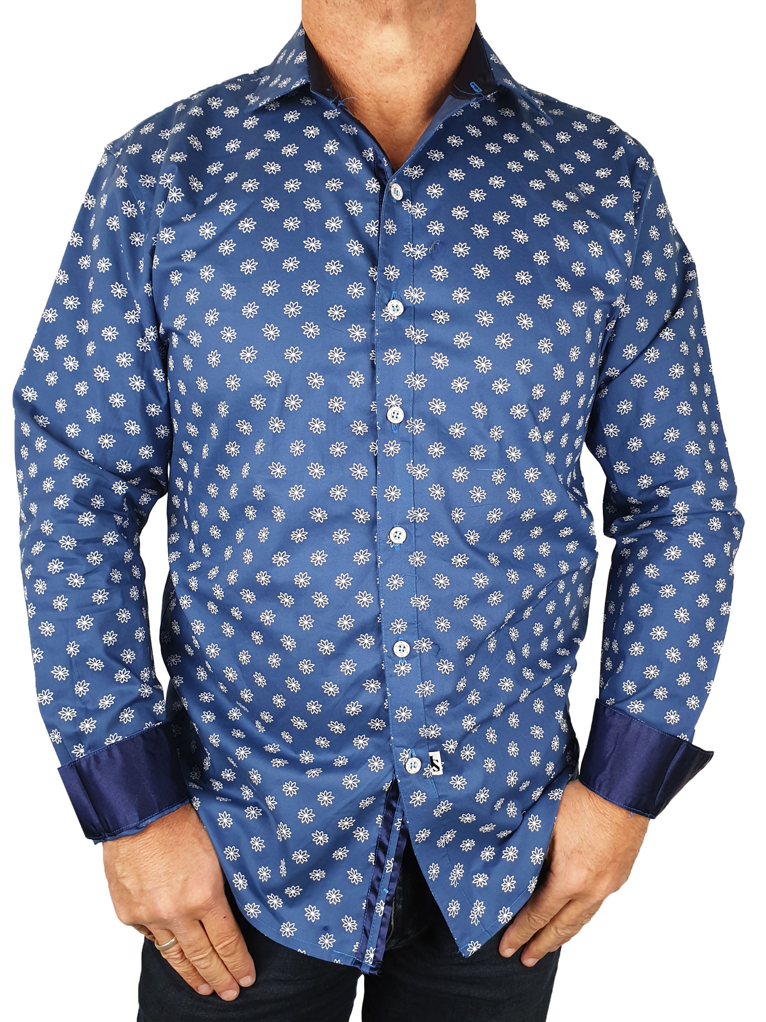 Star Abstract Cotton L/S Big Mens Shirt - Navy