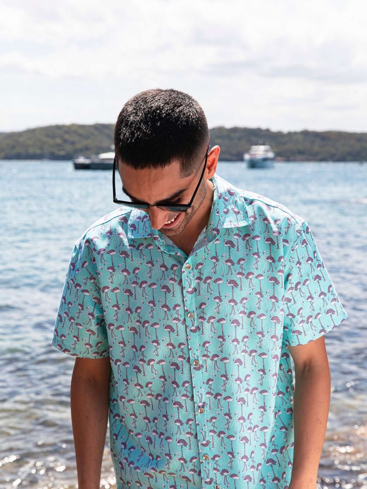 Sway Abstract Cotton/Rayon S/S Shirt - Turquoise/Pink