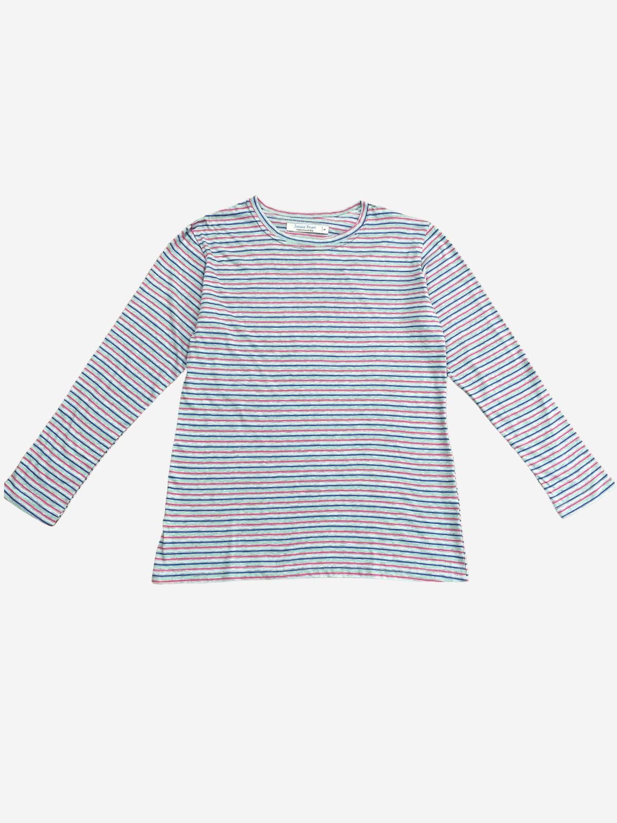 Swiss Stripe Cotton L/S Tee - Grey/Multi