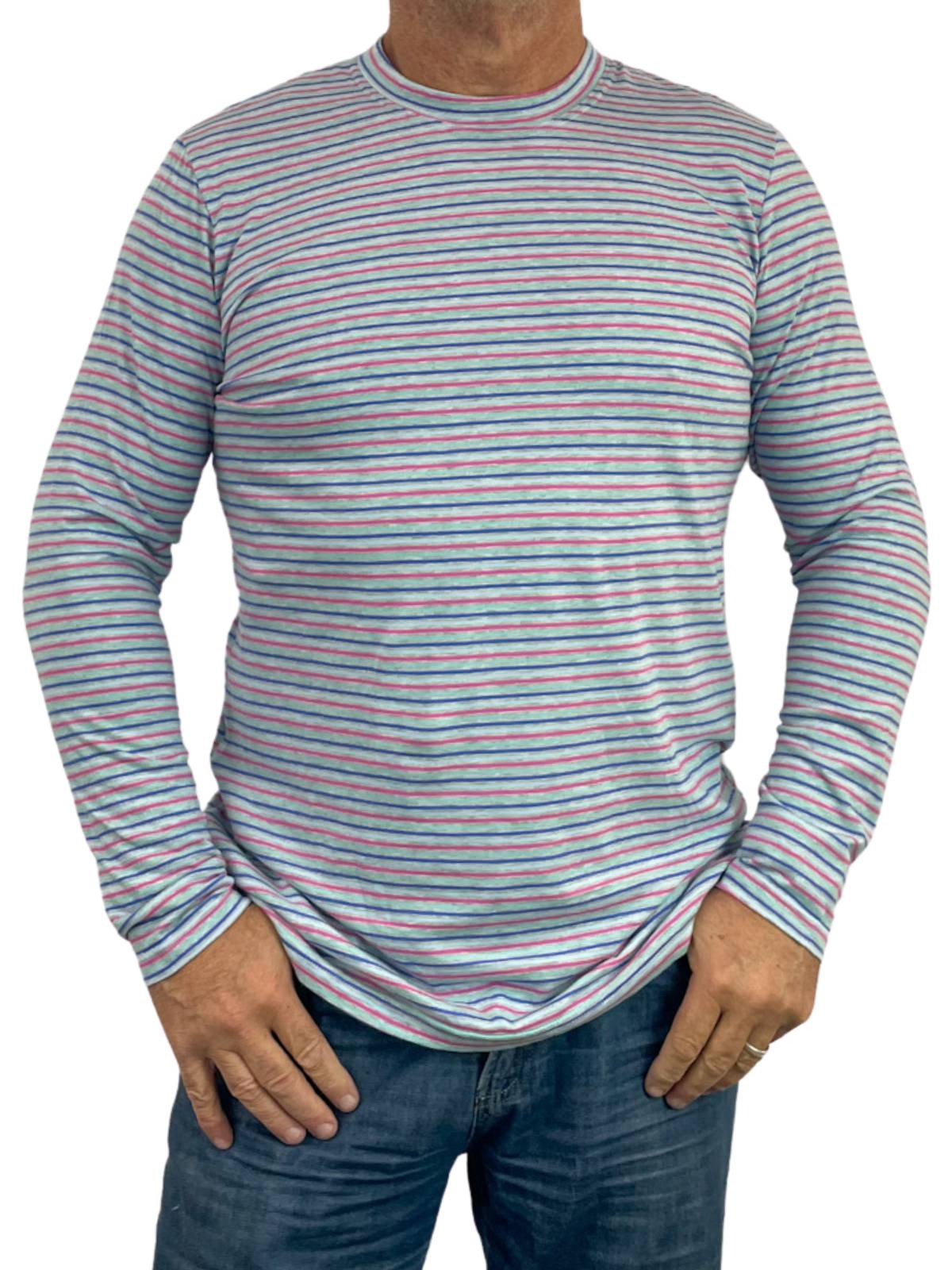 Swiss Stripe Cotton L/S Tee - Grey/Multi