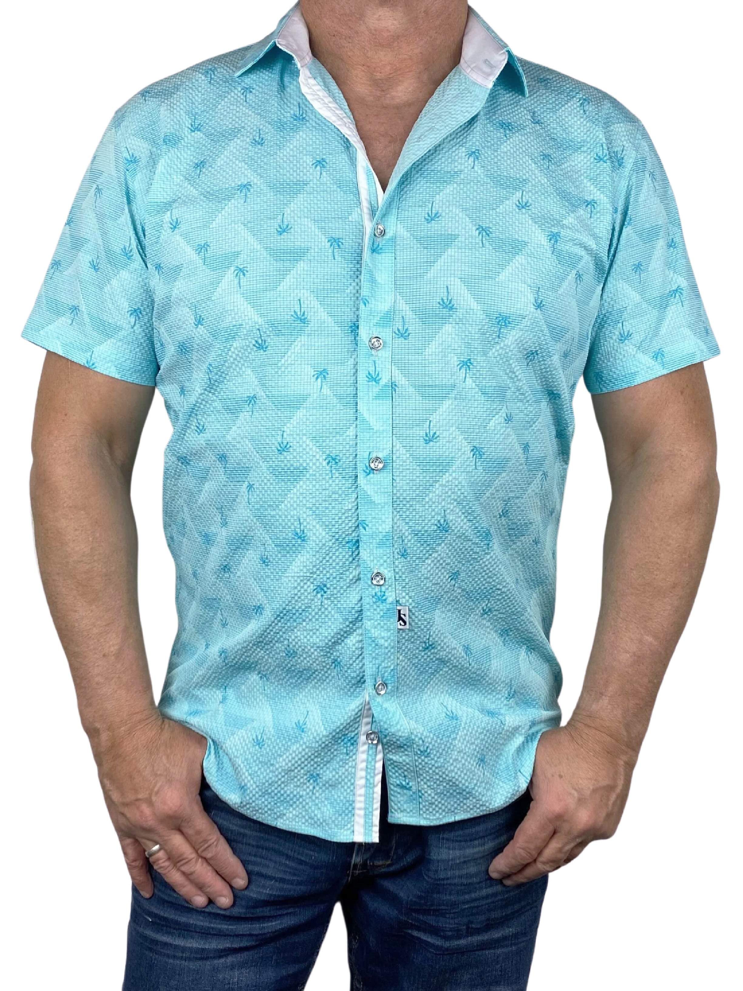 Tahiti Hawaiian Cotton S/S Shirt - Blue