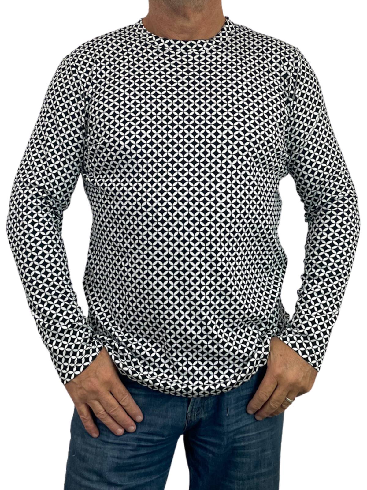 Thredbo Geometric Cotton L/S Tee - Black/White