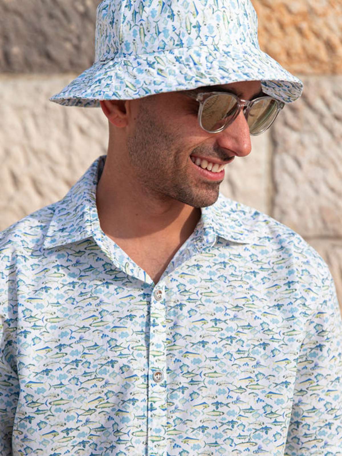 Fish Bucket Hat - Blue/Yellow