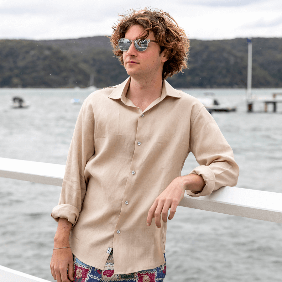 Byron Bay Latte Linen L/S Shirt - Beige