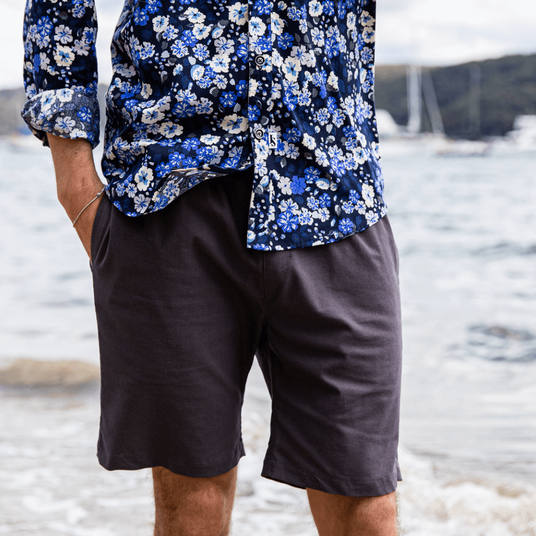 Bahamas Cotton/Linen Short - Charcoal