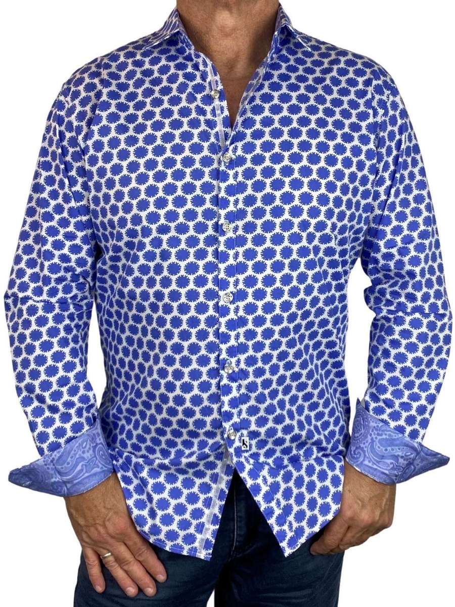 Virus Abstract Cotton L/S Shirt - Blue/White