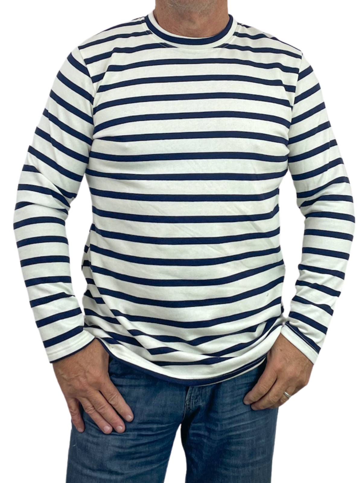 Whistler Stripe Cotton L/S Fleece Jumper - Navy/White