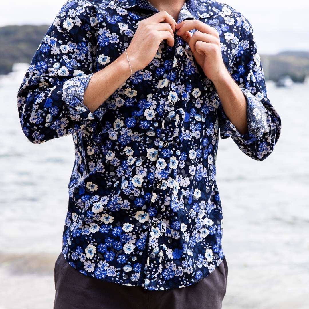 Wicked Floral Cotton L/S Shirt - Blue