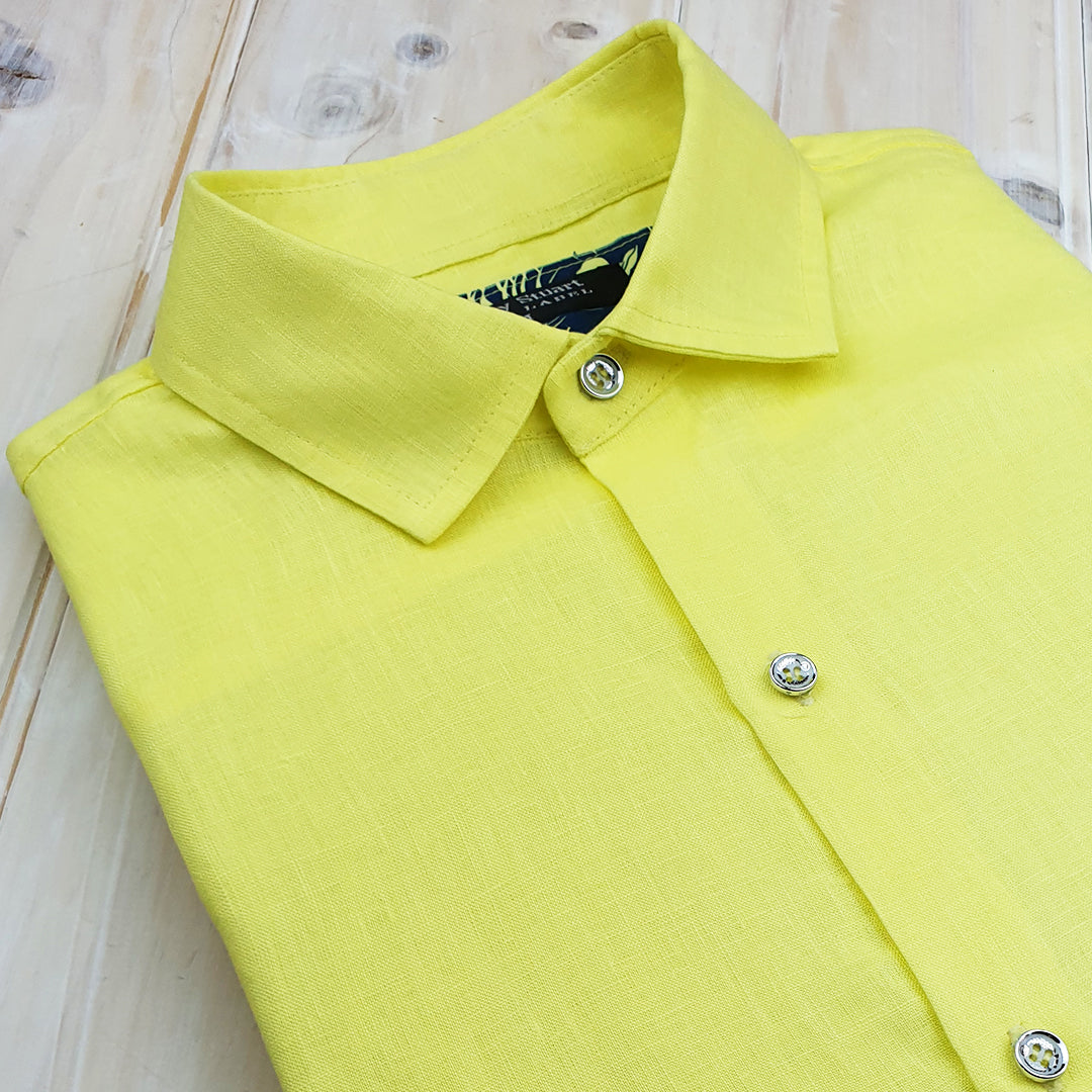 Byron Bay Lemon Linen L/S Shirt - Yellow