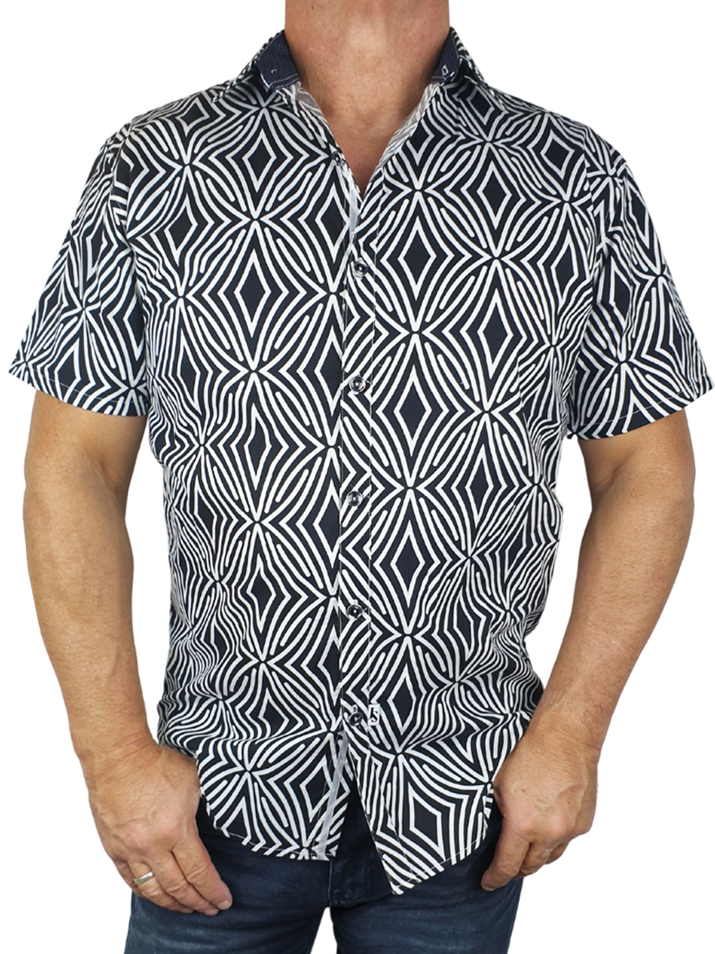 Zebra Abstract Cotton S/S Big Mens Shirt - Black/White