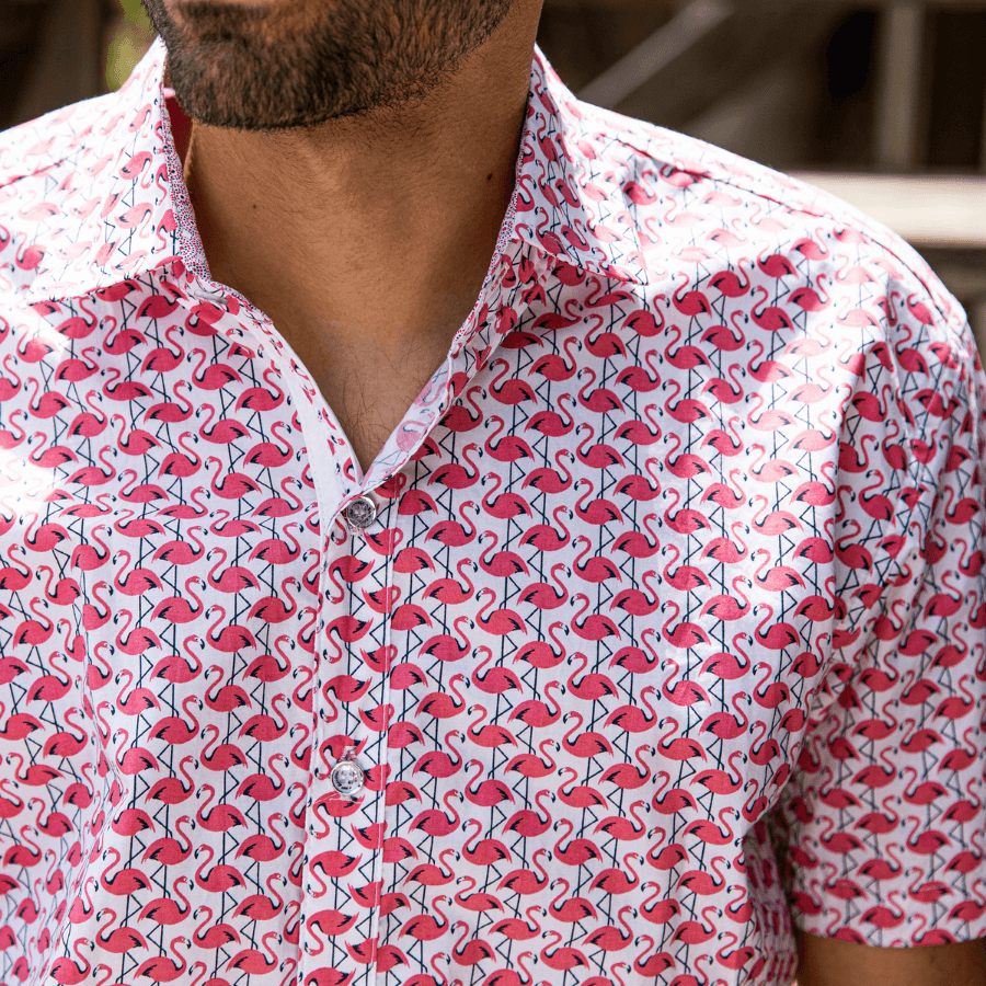 Flamboyance Abstract Cotton S/S Shirt - Pink/White