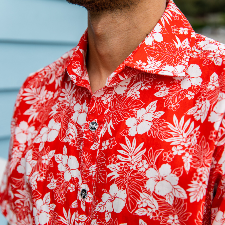 Miami Hawaiian Cotton S/S Shirt - Red/White