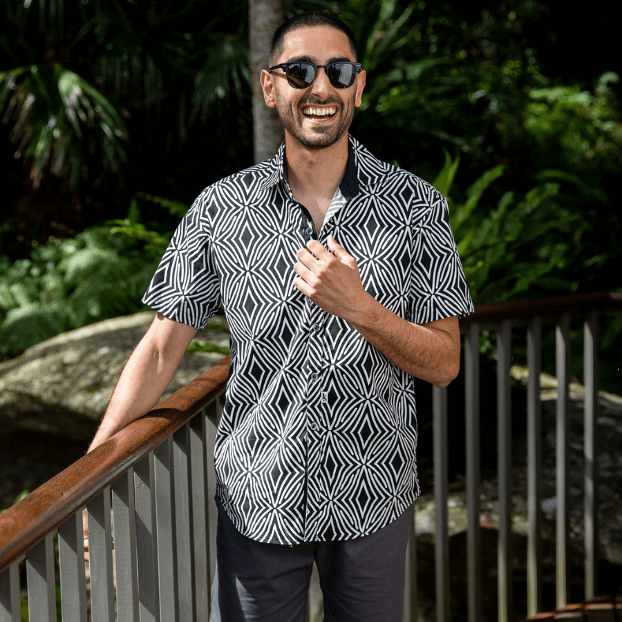 Zebra Abstract Cotton S/S Big Mens Shirt - Black/White