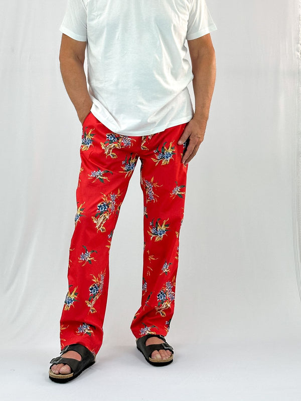 Red Cotton Resort Pant - Relaxed Fit