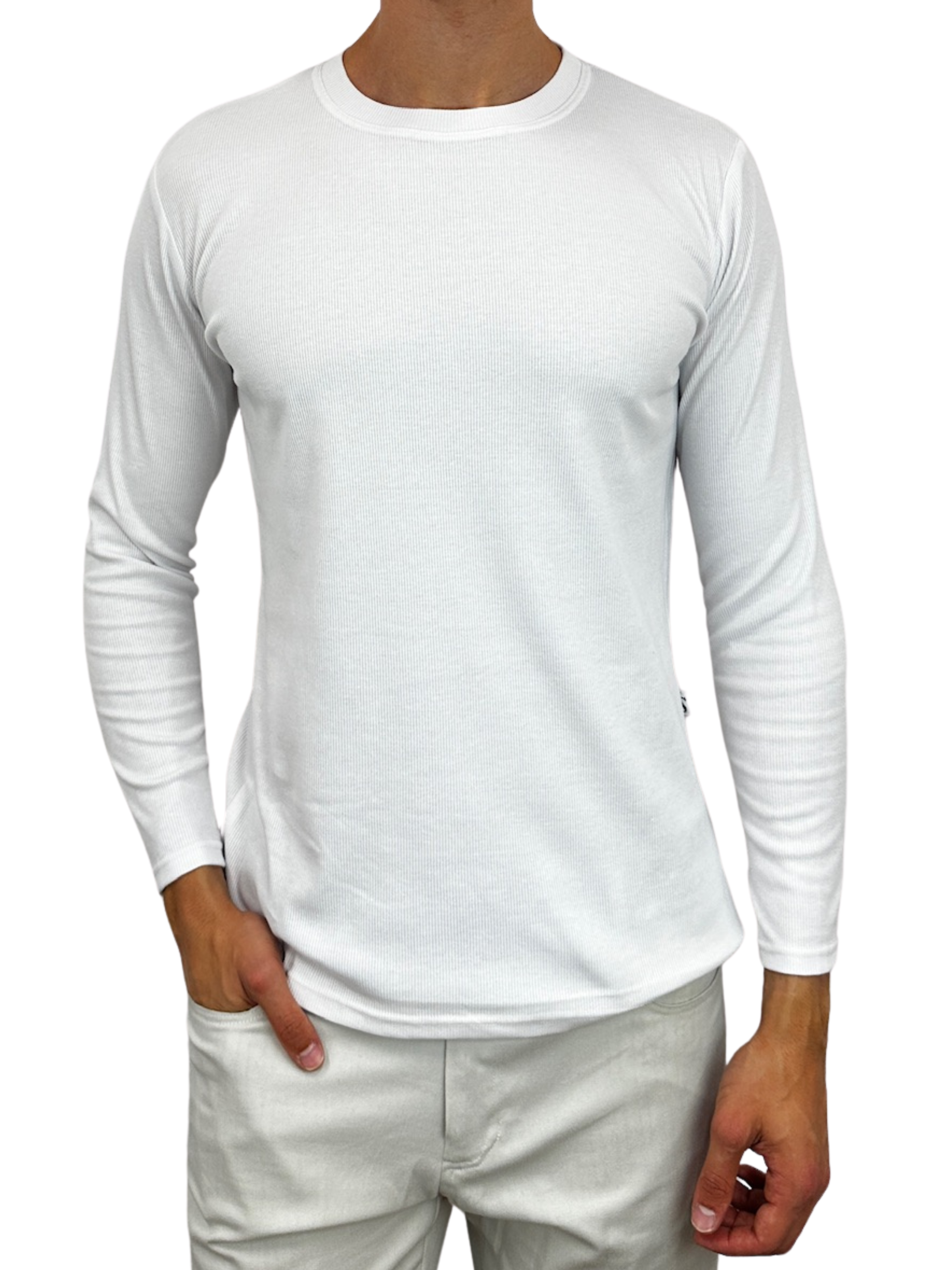 White Ribbed Cotton L/S Tee
