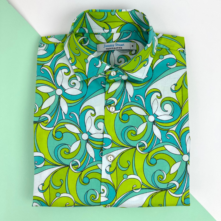 Shagadelic Abstract Cotton L/S Shirt -  Blue/Green